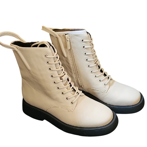 Anthropologie Franco Sarto Ellera Cream Combat Lace-Up Boots Size 6